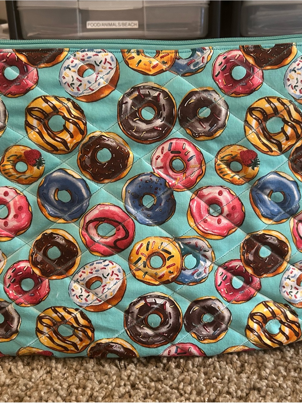 Hand Crafted Turquoise Donut-Print Quilted Laptop Bag